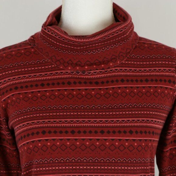 Columbia Drifting Snow Women's Medium Red Black Long Sleeve Knit Turtleneck Top - Picture 2 of 8